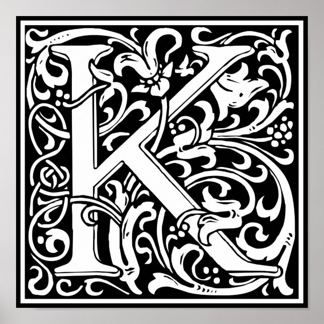 Brev K Medieval Monogram Art nouveau Poster (Framsidan)