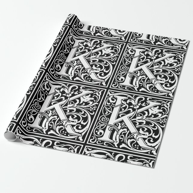 Brev K Medieval Monogram Art nouveau Presentpapper (Utrullad)