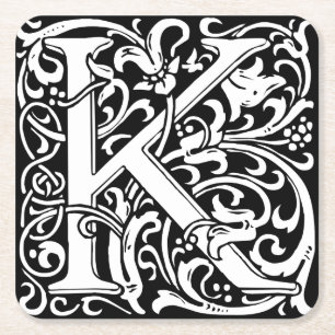 Brev K Medieval Monogram Art nouveau Underlägg Papper Kvadrat