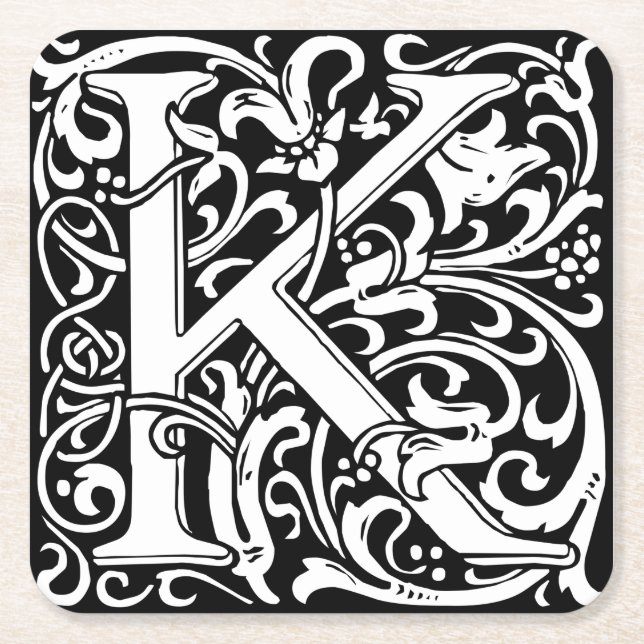 Brev K Medieval Monogram Art nouveau Underlägg Papper Kvadrat (Framsidan)