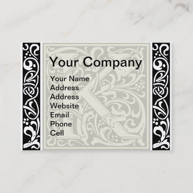 Brev K Medieval Monogram Art nouveau Visitkort (Framsida)