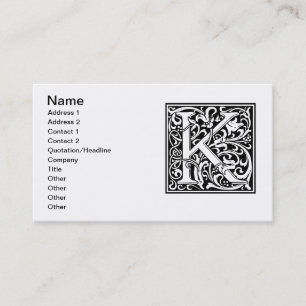 Brev K Medieval Monogram Art nouveau Visitkort