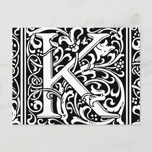 Brev K Medieval Monogram Art nouveau Vykort (Framsida)