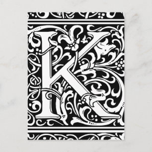 Brev K Medieval Monogram Art nouveau Vykort