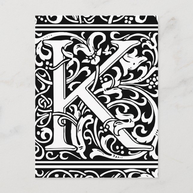 Brev K Medieval Monogram Art nouveau Vykort (Framsida)
