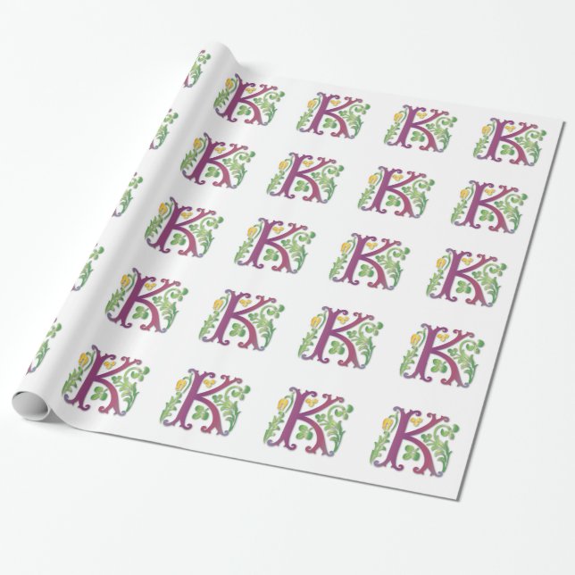 Brev K Monogram Fleur de lis Presentpapper (Utrullad)
