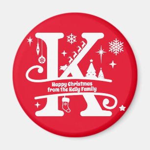 Brev K Monogram första familjen Namn Hälsning Magnet