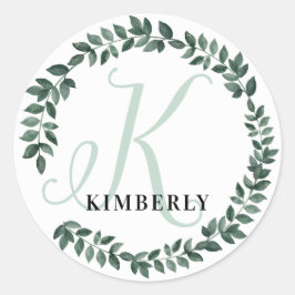 Brev K Monogram - minimalistiskt botaniskt namn Runt Klistermärke