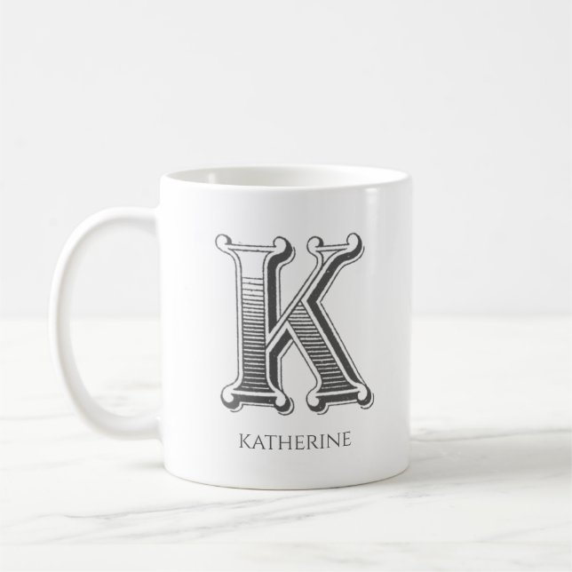 Brev K Monogram Modern Namn-kaffe Mugg (Vänster)