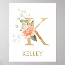 Brev K Monogram Rosa Peach ro Nursery Poster