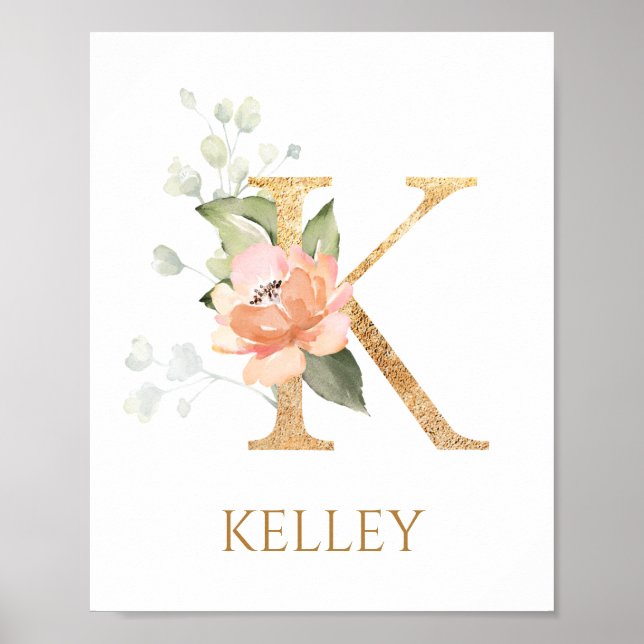 Brev K Monogram Rosa Peach ro Nursery Poster (Framsidan)