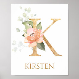 Brev K Monogram rosa ros Nursery Poster