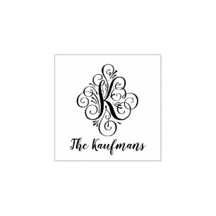 Brev K Ursprunglig Elegant, blommande Monogram Nam Stämpel