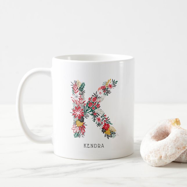 BREV K | Whimsique Blommigt Brev Monogram I Mugg (Med munk)