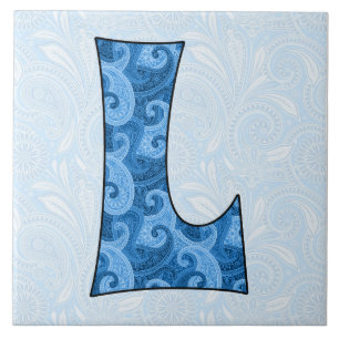 Brev L - 6-tumsbricka i monogrammet Blue Paisley Kakelplatta