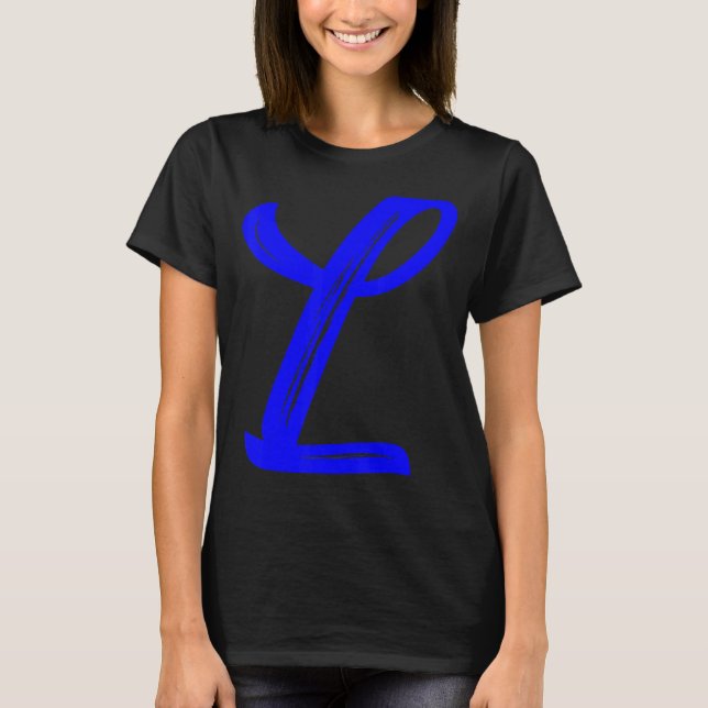 Brev L Alphabet Large Blue Graphic Initial T Shirt (Framsida)