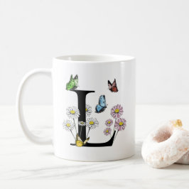 Brev L Blommigt Butterfly Monogram Initial Kaffemugg