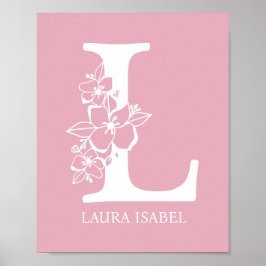 Brev L Blommigt Monogram Namn Nursery Modern Poster