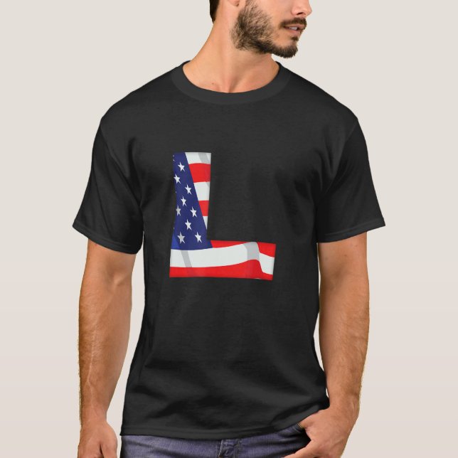 Brev L Capital Alphabet Förenta staterna Flagga Mo T Shirt (Framsida)