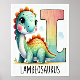 Brev L, Dinosaur Alphabet Watercolor Poster