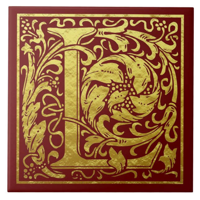 Brev L första Brev Faux Guld Red Kakelplatta (Framsidan)
