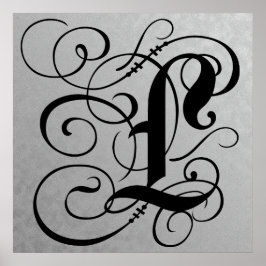 Brev L, gotiic Monogram Black Poster