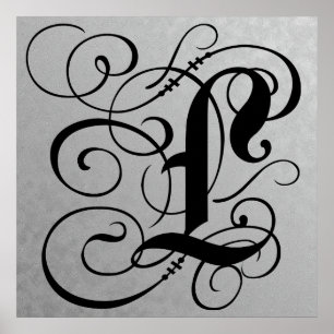 Brev L, gotiic Monogram Black Poster