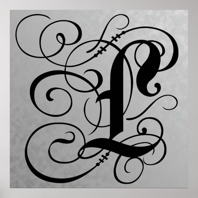 Brev L, gotiic Monogram Black Poster (Framsidan)
