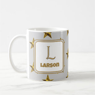 Brev L Guld Stars accent Monogram - första början Kaffemugg