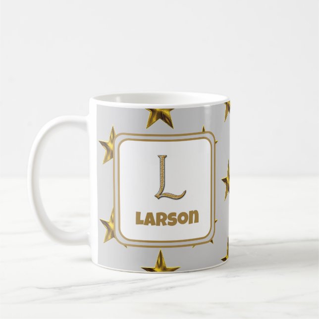 Brev L Guld Stars accent Monogram - första början Kaffemugg (Vänster)