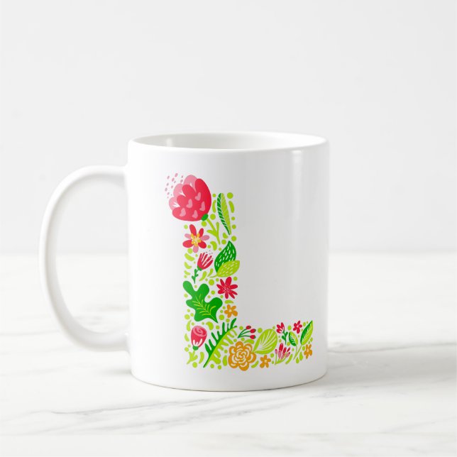 Brev L i Flowers Coffee Mugg (Vänster)
