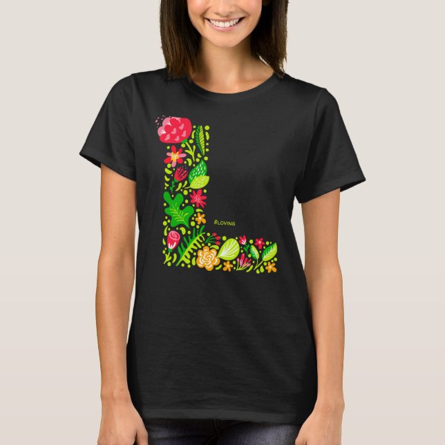 Brev L i Flowers T-Shirt (Framsida)