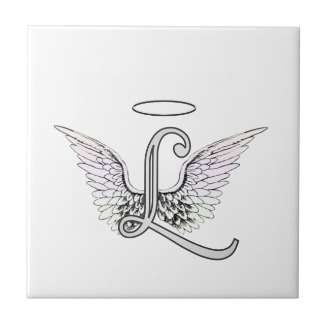 Brev L Initial Monogram med Angel Vingar & Halo Kakelplatta (Framsidan)