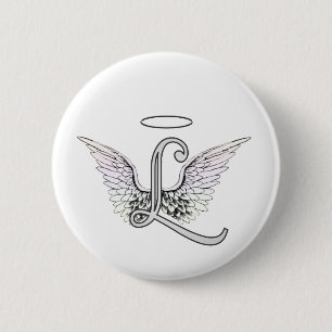 Brev L Initial Monogram med Angel Vingar & Halo Knapp
