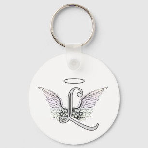 Brev L Initial Monogram med Angel Vingar & Halo Nyckelring