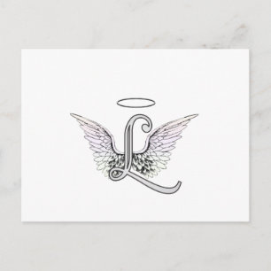 Brev L Initial Monogram med Angel Vinge & Halo Vykort