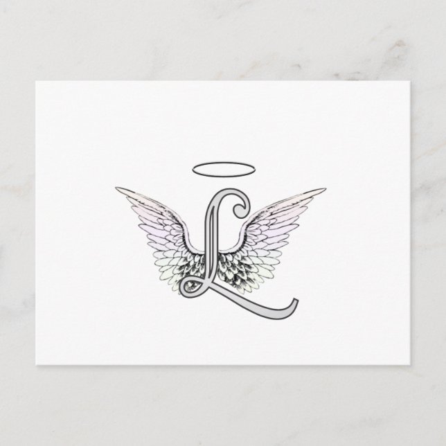 Brev L Initial Monogram med Angel Vinge & Halo Vykort (Framsida)