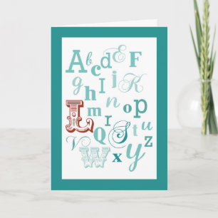 Brev L Initial Namn Alphabet Birthday Teal & Red Kort