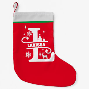 Brev L jul Monogram Initial Namn Red White Liten Julstrumpa