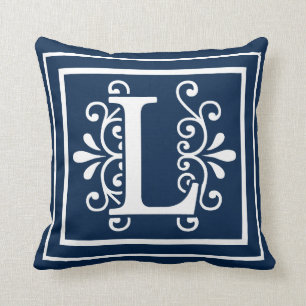 Brev L marinblå vit för Monogram Kudde