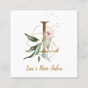 Brev L med guld- geometrisk design och blommor Fyrkantigt Visitkort
