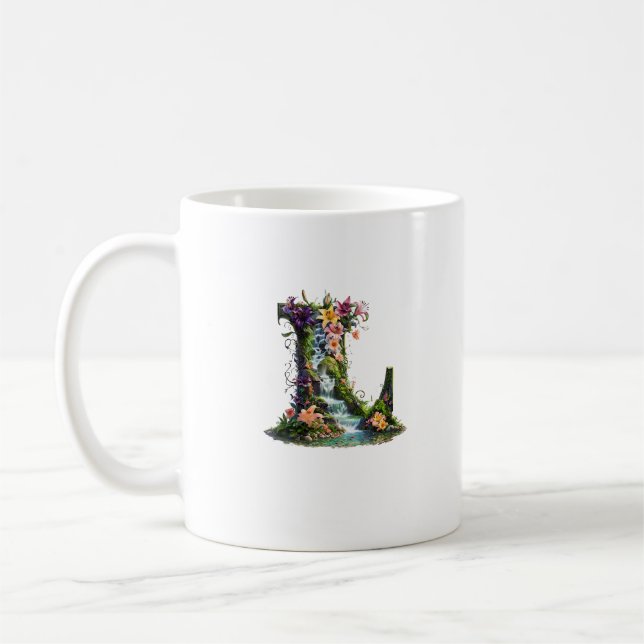 Brev L med Lilies and Waterfalls - Fantasy Flor Kaffemugg (Vänster)
