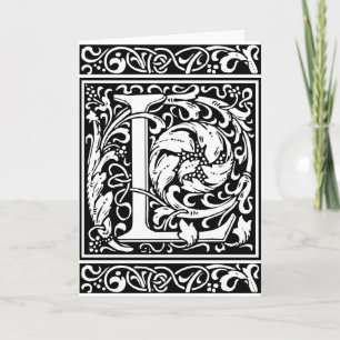 Brev L Medieval Monogram Art nouveau Anteckningskort