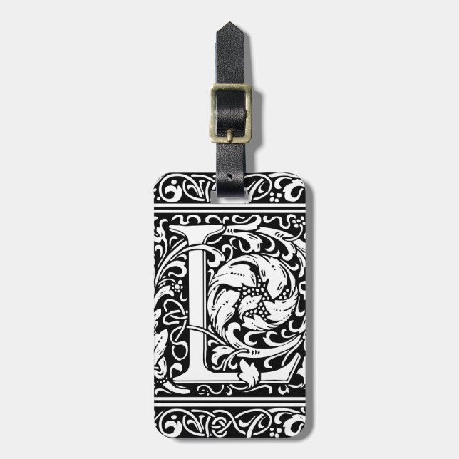 Brev L Medieval Monogram Art nouveau Bagagebricka (Vertikal Framsida)