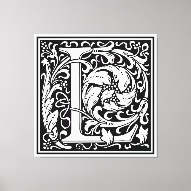 Brev L Medieval Monogram Art nouveau Canvastryck (Framsida)
