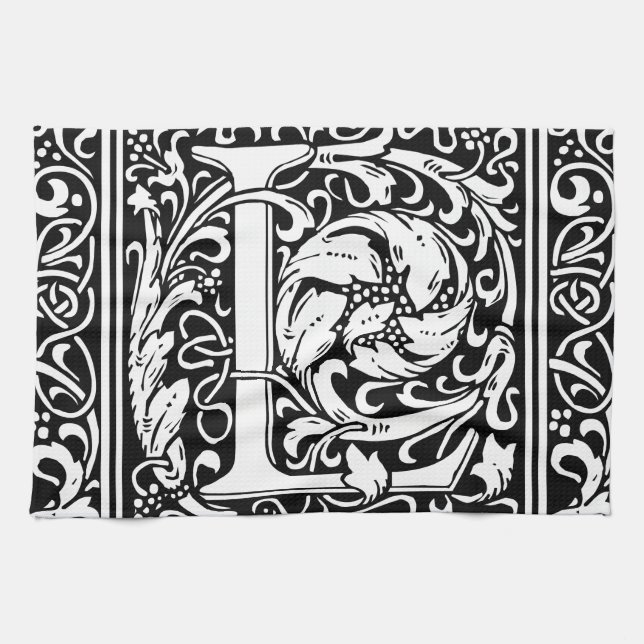 Brev L Medieval Monogram Art nouveau Kökshandduk (Horisontell)