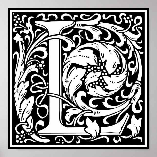 Brev L Medieval Monogram Art nouveau Poster (Framsidan)
