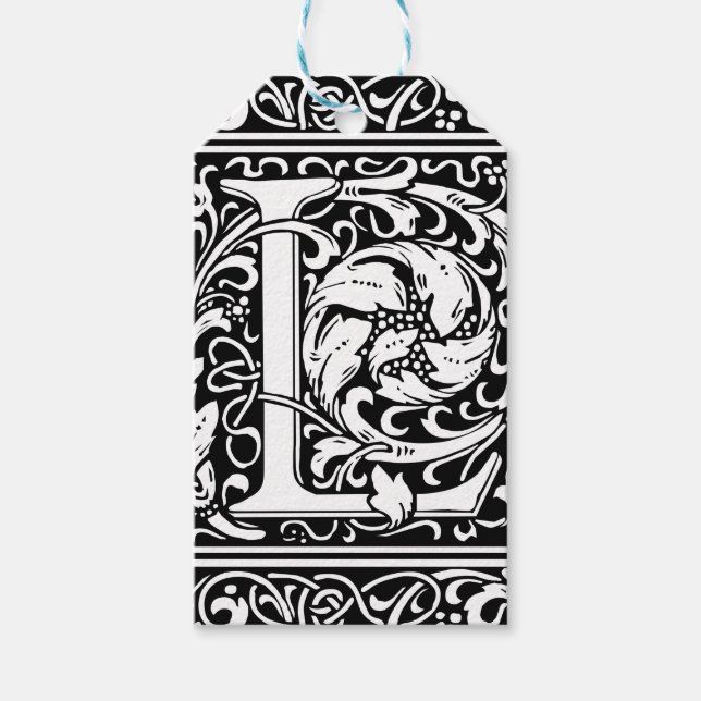 Brev L Medieval Monogram Art nouveau Presentetikett (Framsidan)
