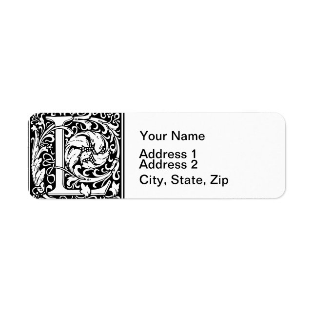 Brev L Medieval Monogram Art nouveau Returadress Etikett (Framsidan)