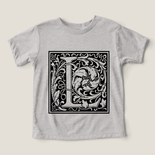 Brev L Medieval Monogram Art nouveau Tee Shirt (Design Framsida)